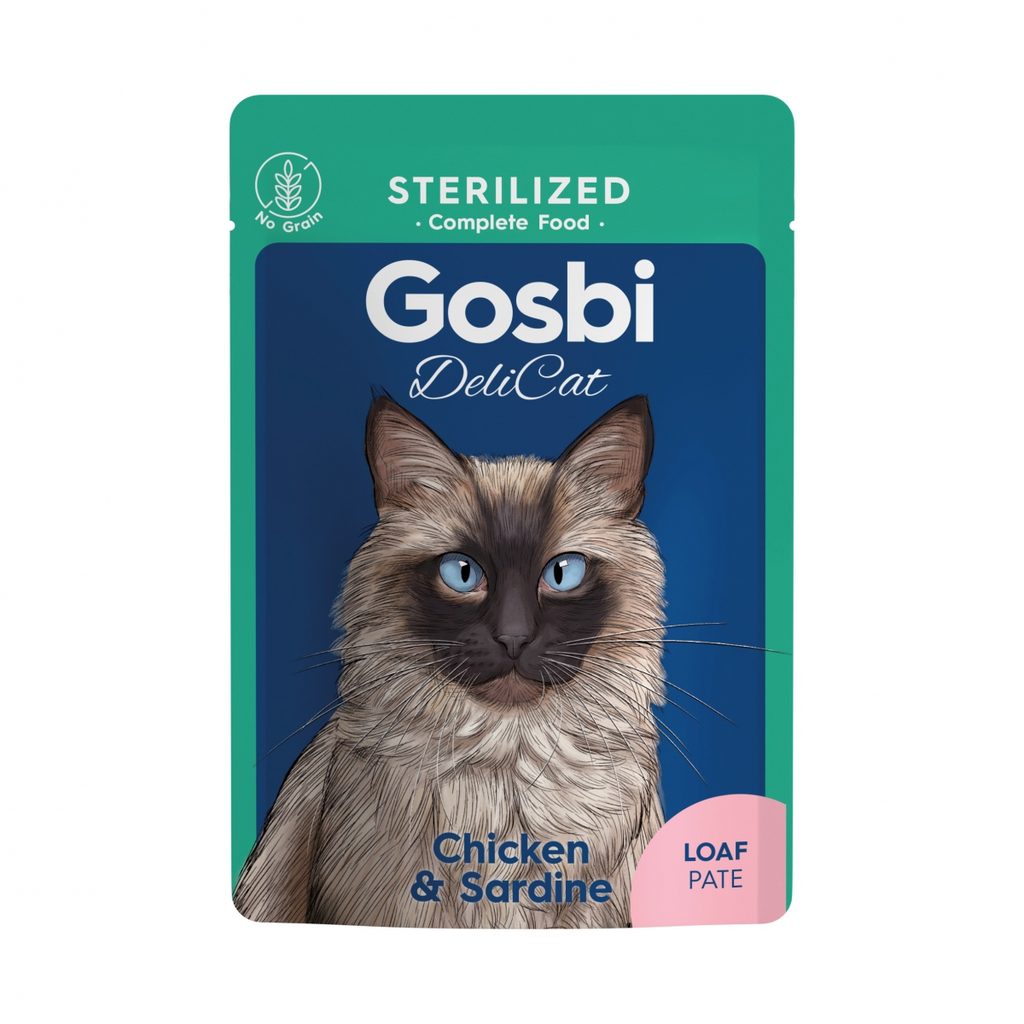 Gosbi: Delicat Adult Cat Sterilized Treat in Pouch - 70g | Chicken & Sardine Loaf