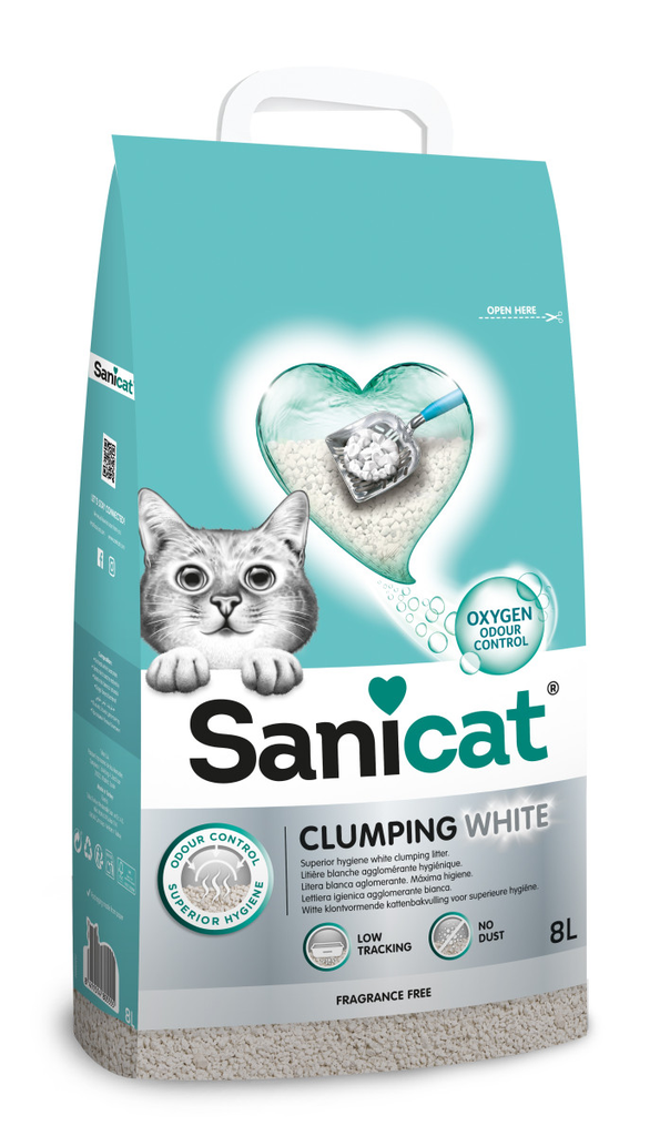 SANICAT: Clumping White Cat Litter - 8L | Unscented